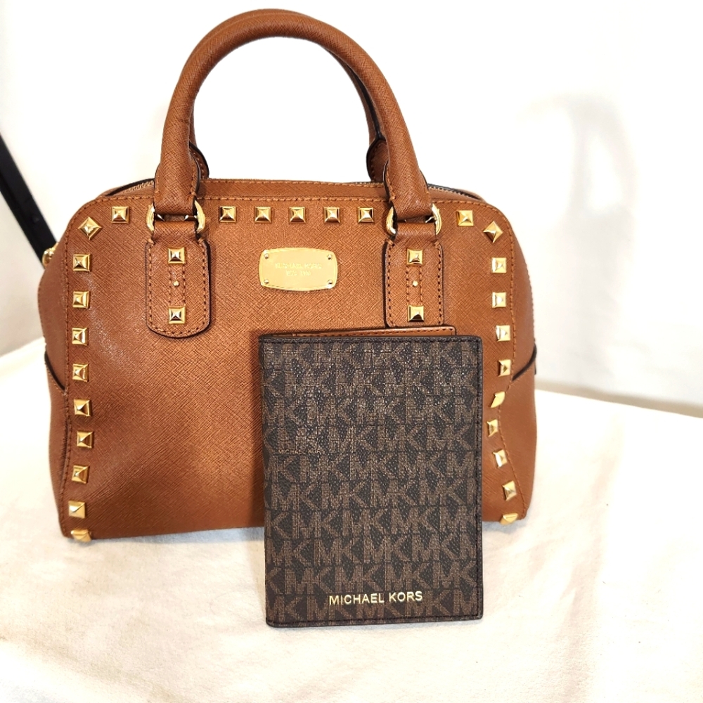 Michael Kors Saffiano Stud Small Satchel Crossbody Limited Edition & WALLET
